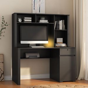 Executive Wood <b>Computer</b> <b>Desk</b> with Hutch Bookshelf 3 AC Drawers for Teens Student Writing & Home Office Laptop Friendly - Product Image 5