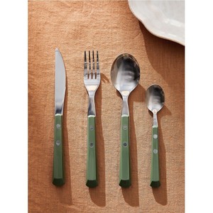 Ensemble de couverts haut de gamme 4 pièces avec manches en bois, en acier inoxydable poli miroir, style rustique, comprenant couteau à steak, fourchette et cuillère - Product Image 3