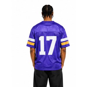 Camiseta de Fútbol Americano Personalizada, Morada, de Malla, Manga Corta, Transpirable, para Hombre, Corte Regular, Diseño Sublimado a Rayas - Product Image 4