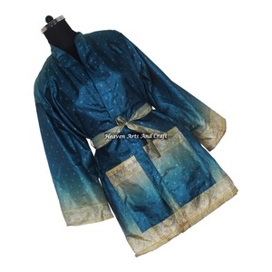 KS003 Chaqueta Kimono de Seda Pura Estilo Vintage para Mujer, Diseño Abstracto, Talla Única Ajustable para Verano - Product Image 3