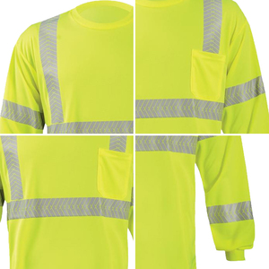 เสื้อยืดแขนยาวสะท้อนแสงแบบกำหนดเองสำหรับงานก่อสร้าง เสื้อยืดแบบ Hi-Vis สีเขียวและสีส้ม - Product Image 5