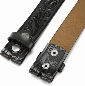 Cinturón Casual de Cuero Vacuno Negro con Hebilla Rectangular Plateada, Duradero, 3.5 cm de Ancho, 110 cm, Impresión por Transferencia de Calor - Product Image 4