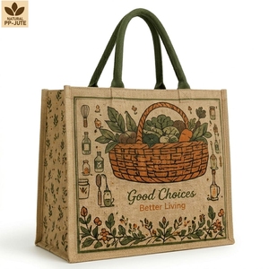 Sac de courses en jute naturel laminé, sac de courses pour la vente au détail, 40x34x16 cm, logo personnalisé, vente en gros, OEM, marque privée, modèle MY-JT-11 - Product Image 1