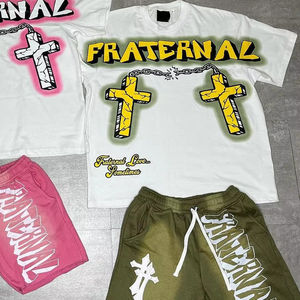 Conjunto de Dos Piezas para Hombre, Estilo Desgastado, Impresión DTG Personalizada, Camisa y Pantalones Cortos 100% Algodón de Alta Calidad - Product Image 5