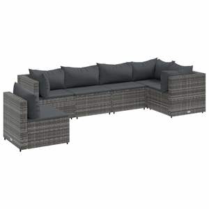 Ensemble de salon de patio en poly rotin gris de 6 pièces avec coussins meubles de patio d'extérieur - Product Image 2