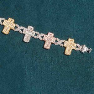Pulsera de Hip Hop para Hombre con Cuentas Brillantes de Tres Colores, Chapada en Oro de 18K, con Eslabones Cruzados y Ocho Cadenas, Totalmente Pavimentada, para Aniversario - Product Image 4