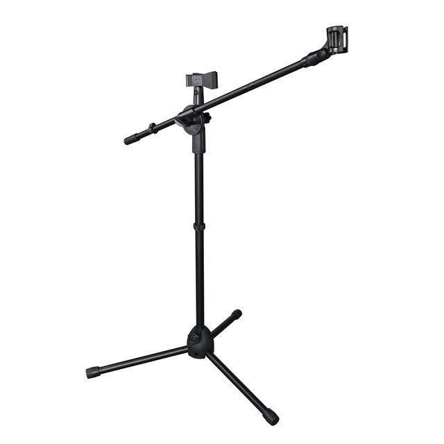 Black Mic Stand with Boom Arm Dual Microphone Holder