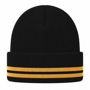Custom NCBW 100 Black <b>Women</b> Knit <b>Beanie</b> black and Gold Casual Style embroidered logo with stripes for female - Product Image 4