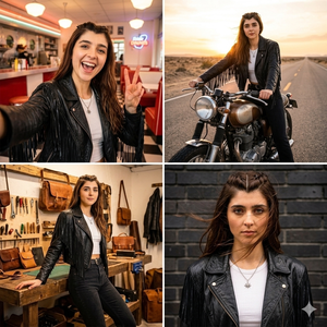 Custom Genuine Leather <b>Fringe</b> Jacket Women Vintage Western Biker Motorcycle Coat Black Tassel Leather Jacket Manufacturer - Product Image 4