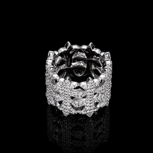 Latest Design Flower Shape <b>Ring</b> With Micro Pave Moissanite Diamond 925 Silver Plated Stainless Steel Unisex Glam Party Jewelry - Product Image 2