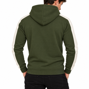 เสื้อฮู้ดผู้ชาย SINEWY สีเขียวมะกอก แขนเสื้อแบบแร็กแลน มีกระเป๋าเสื้อ สวมใส่สบายๆ ในฤดูใบไม้ร่วง ผลิตจากโพลีเอสเตอร์/คอตตอน เฟรนช์เทอร์รี่ ปักลาย - Product Image 2