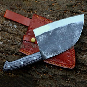 Cuchillo de Cocina Burraq Hecho a Mano de Acero al Carbono, Multifuncional, con Patrón de Gota de Lluvia, Funda de Cuero, para Uso en Cocina, DIY, OEM, Madera - Product Image 2