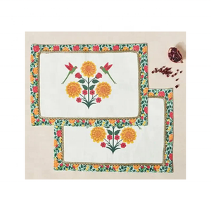 Heritage Floral Simple Marigold Design 40x60cm 280GSM Waffle Weave Tribal Pattern Earth Tone Dyed Eco Responsible <b>Table</b> Mat - Product Image 1