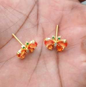 Boucles d'oreilles papillon en argent sterling 925 avec saphir orange, pierre précieuse taille poire 5x7mm, bijoux fins faits à la main, cadeau pour elle - Product Image 4