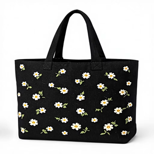 Custom Logo Eco Friendly Recycled Floral Design <b>Black</b> Organic Cotton Canvas Grocery Carry Tote Shopping <b>Bag</b> for Grocery - Product Image 1