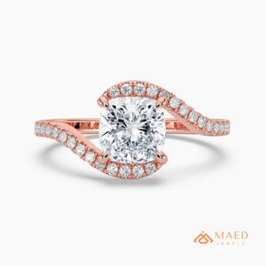 แหวนหมั้นเพชรโมอิสซาไนต์ทรงคุชชั่น 14K โรสโกลด์ ประดับเพชรแบบพาเว่ ลวดลายบิดเกลียว สำหรับผู้หญิง ของขวัญสหรูหราสำหรับงานแต่งงาน สหรัฐอเมริกา - Product Image 1