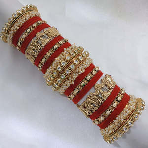 <b>Gold</b> Plated Pota Stone and Pearl Meenakari Velvet <b>Bangles</b> <b>Set</b> for Women Traditional Ethnic Fashion Jewelry - Product Image 1