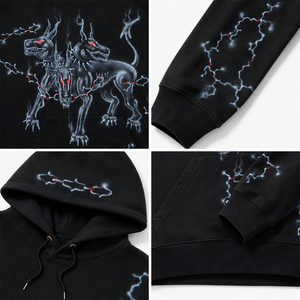 Sudadera con Capucha Unisex Negra Jet, Oversize, con Gráfico de Tres Perros, Forro Polar Grueso, Moda Urbana Personalizada, Servicios OEM - Product Image 4
