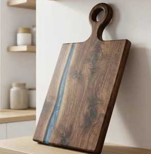 Planche à découper en résine époxy d'acacia, forme carrée, épaisseur 2,0 cm, plateau de service pour charcuterie et fromages, planche de cuisine - Product Image 1