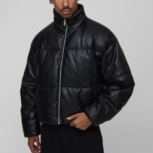 Blouson matelassé en cuir pour homme – Vêtement d'extérieur streetwear haut de gamme – Blouson matelassé effet cuir pour homme – Manteau d'hiver isolé - Product Image 2