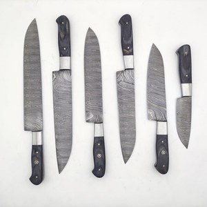 Ensemble de couteaux de cuisine professionnels légers en acier Damas forgé à la main, 6 pièces, ambidextres, avec étui en cuir et manche en bois Pakka - Product Image 3