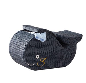 Panier en jacinthe d'eau bleu marine tressé avec couvercle, organisateur de rangement décoratif, décoration nautique pour salle de bain - Product Image 2