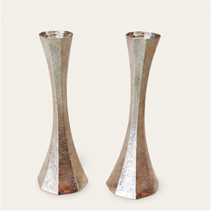 <b>Silver</b> Taper Candle Holder Set of 2 Modern Hammered Metal <b>Candlestick</b> Stand for Wedding Centerpieces and Hotel Table Decor - Product Image 5