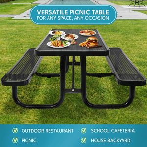 6 Ft. <b>Black</b> <b>Outdoor</b> Steel Rectangular Picnic <b>Table</b> with Umbrella Pole-for Your <b>Outdoor</b> Gathering - Product Image 6