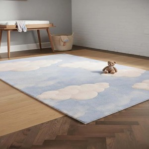 Tapis pour enfants à motif nuage doux, tufté à la main, bleu ciel, en peluche, tapis de sol confortable pour chambre d'enfant et salle de jeux - Product Image 2