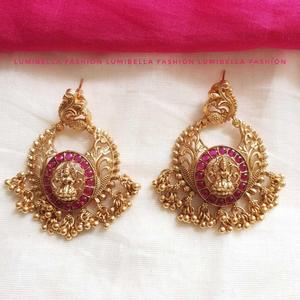 Laxmi Rose Gold Drop Earrings with Freshwater Pearls and Ruby - Product Image 1