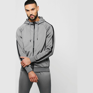 Conjunto Deportivo para Hombre OEM/ODM, Sudadera con Capucha Gris, Cierre Completo, Color Sólido, Poliéster, Pantalones, Corte Regular, Ropa de Otoño - Product Image 4