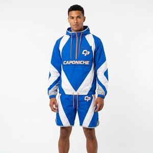 Unisex Custom Print Eco-Friendly Nylon <b>Zip</b> up Pullover Jacket and <b>Shorts</b> Set Hooded Waterproof Lightweight Casual Clothing - Product Image 2