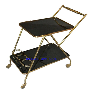 Chariot de service 3 niveaux en métal et bois de haute qualité pour intérieur/extérieur, chariot de rangement avec structure en fer pour salon - Product Image 3