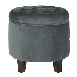 Modern Velvet Button Tufted Round Storage Ottoman with Storage and Removable Lid for Bedroom and Living Room - Product Image 2