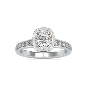 Bague de Fiançailles et Alliance en Argent Sterling Plaqué Or Blanc avec Moissanite Taille Coussin Sertie en Bezel, Élégante et Scintillante - Product Image 3