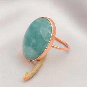 Anillo de Amazonita Verde Pálido Natural, Estilo Bohemia, Cabujón Ovalado, Plata de Ley 925, Chapado en Oro Rosa/Oro Amarillo, Hecho a Mano, Regalo - Product Image 3