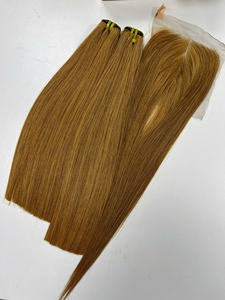 Prix de gros 100% brut vierge vietnamien dentelle humaine trame os droit couleur caramel clair Super Double Drawn Extensions de cheveux - Product Image 2