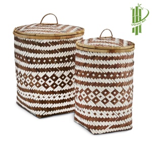 Paniers de rangement en bambou tissé à la main, panier à linge rond Caro noir et blanc, produits tendance de haute qualité, nouvel arrivage 2023 - Product Image 4