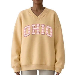 Sweat-shirt moderne pour femme à col en V, coupe décontractée, pull oversize, design à épaules tombantes, tenue décontractée pour tous les jours - Product Image 1
