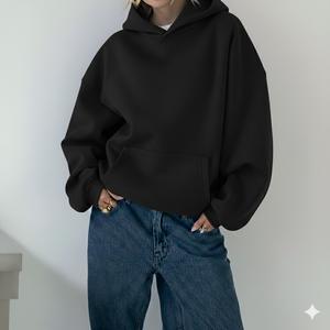 Sweat à capuche oversize en molleton de coton épais 380 g/m² pour femme, avec logo personnalisé, style streetwear hiver, épaules tombantes - Product Image 5