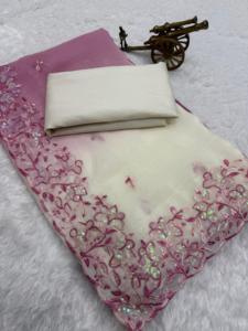 Sari indien tendance en tissu premium texturé avec broderie C-pallu et travail multi-fils, bordure découpée en arc - Product Image 6