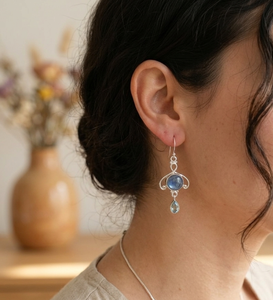 Pendientes Colgantes de Topacio Azul Cianita Natural, Plata de Ley 925, Chapados en Oro Rosa y Oro Amarillo, Joyería de Piedras Preciosas Hecha a Mano para Mujer - Product Image 2