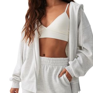 Sudadera con capucha extragrande para mujer, con cremallera, de algodón y forro polar, estilo casual, holgada, con logo personalizado, venta al por mayor, fabricante OEM - Product Image 2