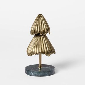 Figurine de sapin de Noël en métal argenté avec base en bois, statue de pin pour table, centre de table pour fêtes et décorations de maison - Product Image 2
