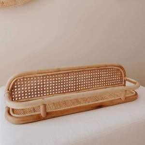 Boho Cane Webbing Rattan wall-mounted shelf Long Bamboo Floating <b>Rack</b> <b>Kitchen</b> Spice Jar Bathroom Cosmetic Storage Organizer - Product Image 2