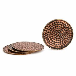 Handmade Hammered Copper Coasters <b>Set</b> of <b>4</b> Antique Metal Drink Coasters with Padded Bottom <b>for</b> Bar and Restaurant <b>Table</b> Use - Product Image 1