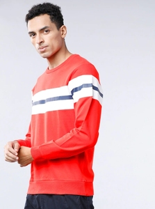 Sudadera Roja de Cuello Redondo para Hombre, Corte Regular, a Rayas, Informal, de Punto, 100% Algodón, para Otoño - Product Image 3