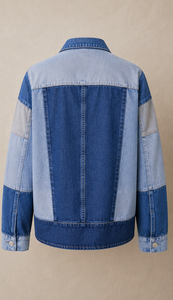 Veste en jean pour femme, col rabattu, manches longues, color block - Product Image 2