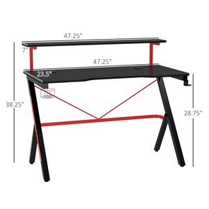 Scrivania da Gaming da 47 Pollici con Ripiano Rialzato per Monitor e Portabicchieri Girevole per Postazione di Lavoro e Ufficio Domestico - Product Image 3