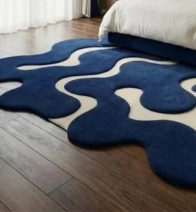 Tapis abstrait moderne tufté à la main, forme irrégulière personnalisée, tapis de luxe bleu, tapis de sol design pour salon, chambre à coucher, décoration intérieure - Product Image 5